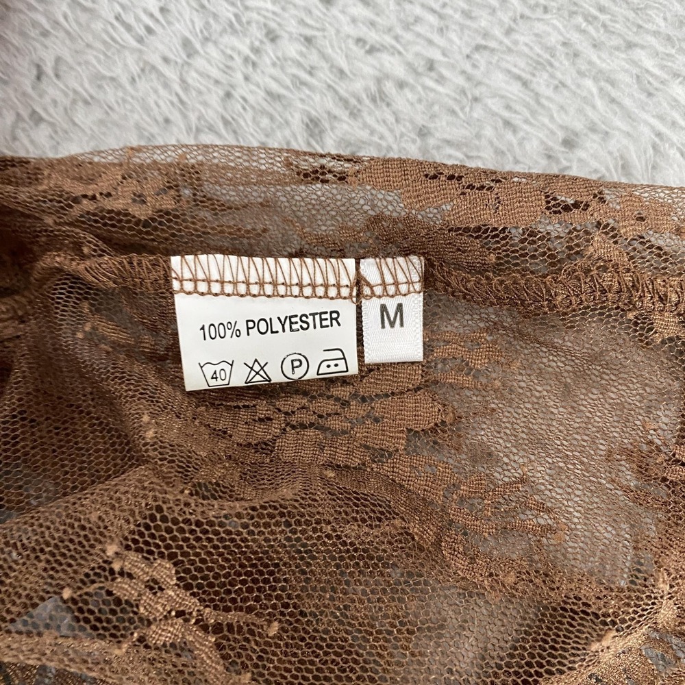 Y2K Sheer Lace Fairy Top Womens Medium Floral Tie Front Cropped Y2K Fairycore - Picture 6 of 11